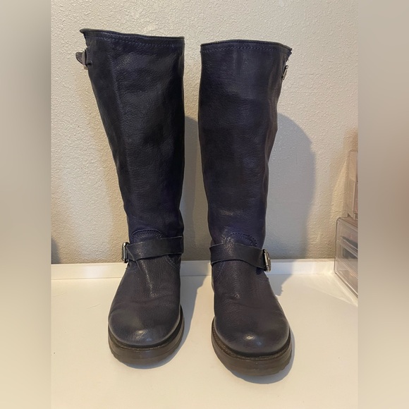 Vintage Frye Veronica Slouch Blue Leather Mid-Calf Harness Boots Size 7.5B - Picture 8 of 11